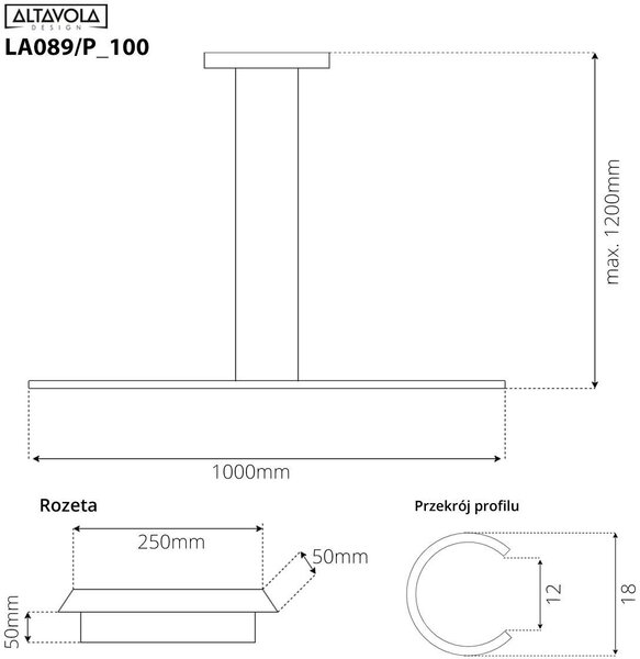 Altavola Design Linea lampă suspendată 1x12 W auriu LA089/P_100_4k_gold_dimm