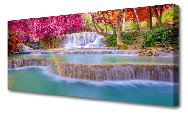 Tablou pe panza canvas Cascada Natura Albastru Portocaliu Verde