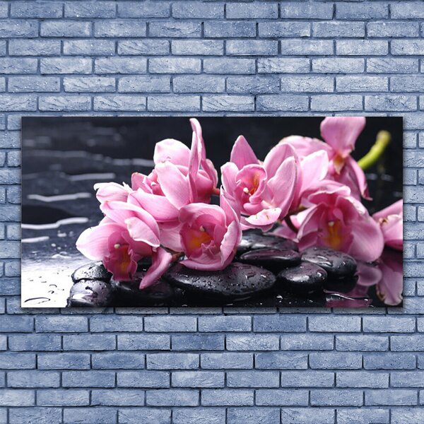 Tablou pe panza canvas Pietrele florale flori roz negru
