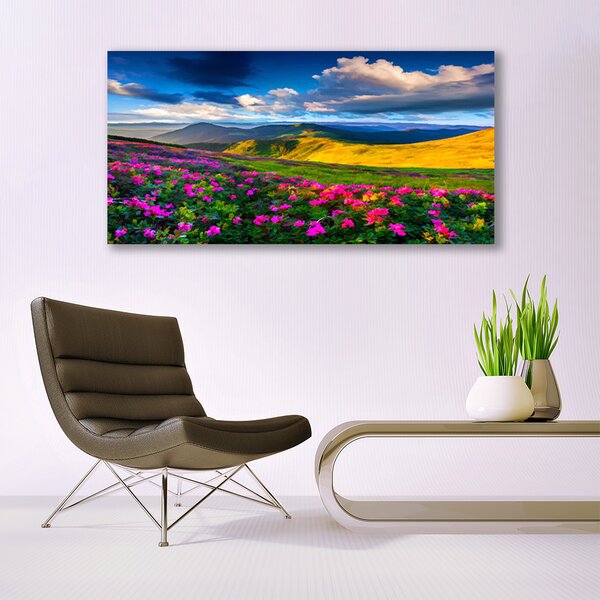 Tablou pe panza canvas Meadow Flori Natura Verde Albastru Roz Roșu