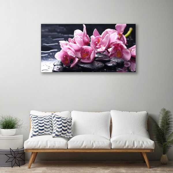 Tablou pe panza canvas Pietrele florale flori roz negru