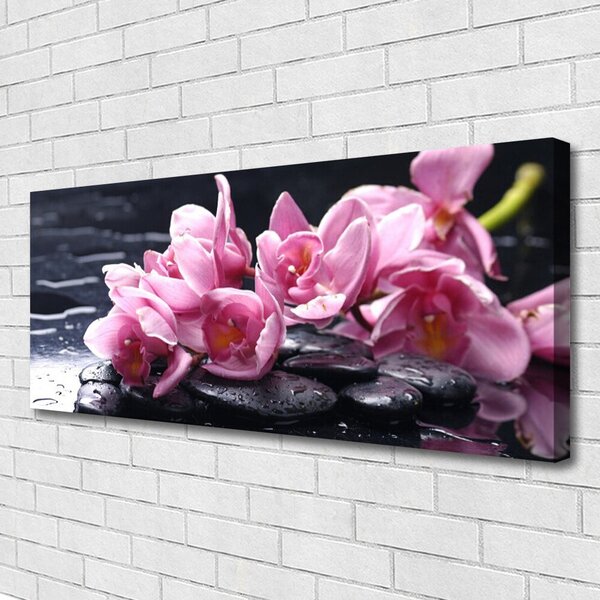 Tablou pe panza canvas Pietrele florale flori roz negru