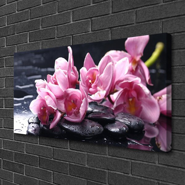 Tablou pe panza canvas Pietrele florale flori roz negru