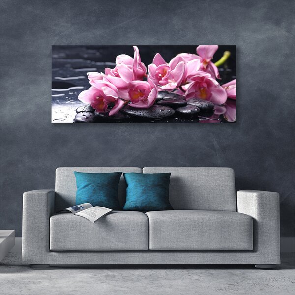 Tablou pe panza canvas Pietrele florale flori roz negru