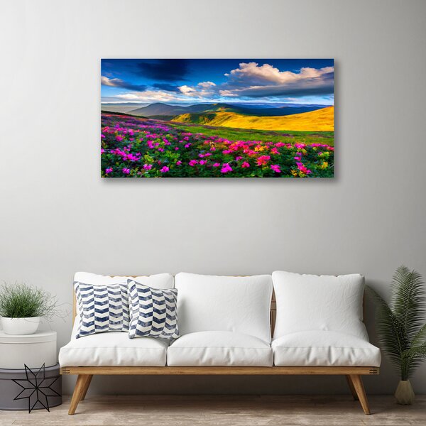 Tablou pe panza canvas Meadow Flori Natura Verde Albastru Roz Roșu