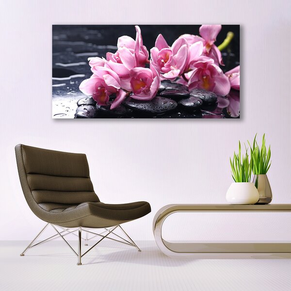 Tablou pe panza canvas Pietrele florale flori roz negru
