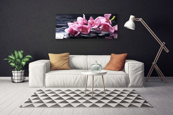 Tablou pe panza canvas Pietrele florale flori roz negru