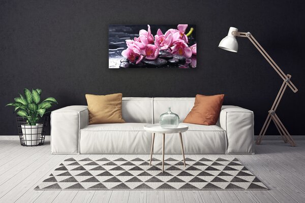 Tablou pe panza canvas Pietrele florale flori roz negru