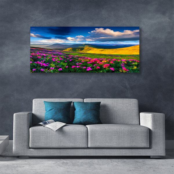 Tablou pe panza canvas Meadow Flori Natura Verde Albastru Roz Roșu