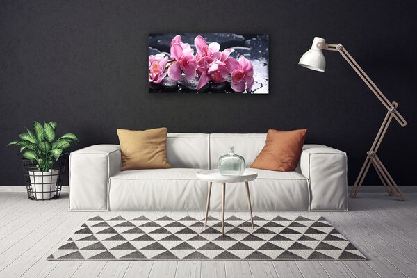 Tablou pe panza canvas Pietrele florale flori roz negru