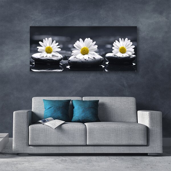Tablou pe panza canvas Daisy pietre Floral Galben Alb Negru
