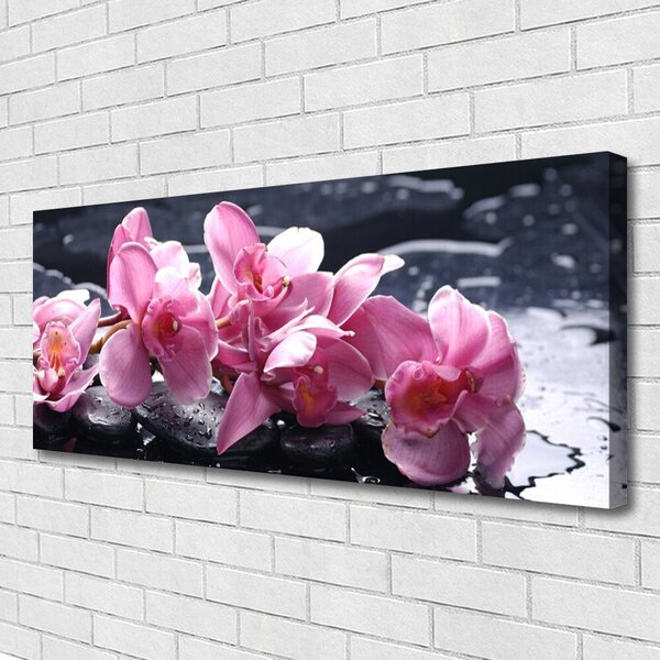 Tablou pe panza canvas Pietrele florale flori roz negru