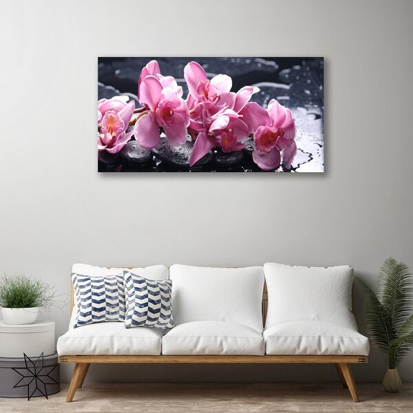 Tablou pe panza canvas Pietrele florale flori roz negru
