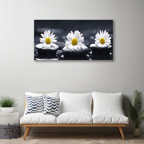 Tablou pe panza canvas Daisy pietre Floral Galben Alb Negru