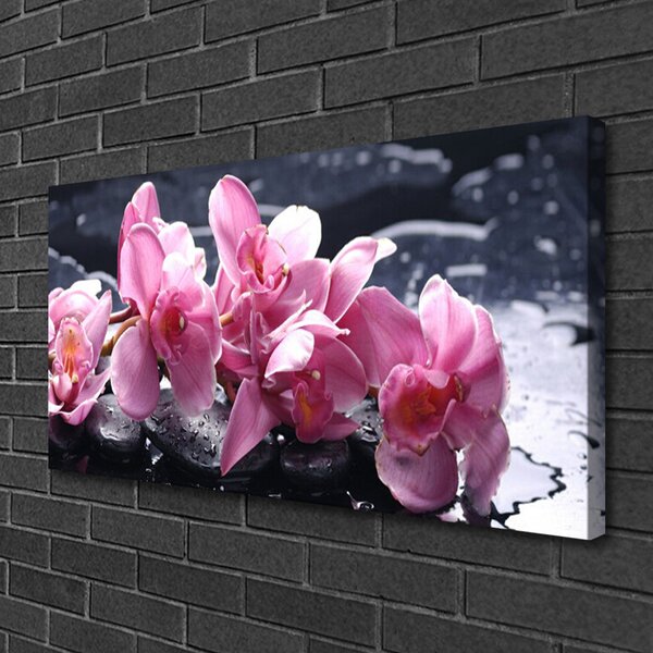 Tablou pe panza canvas Pietrele florale flori roz negru
