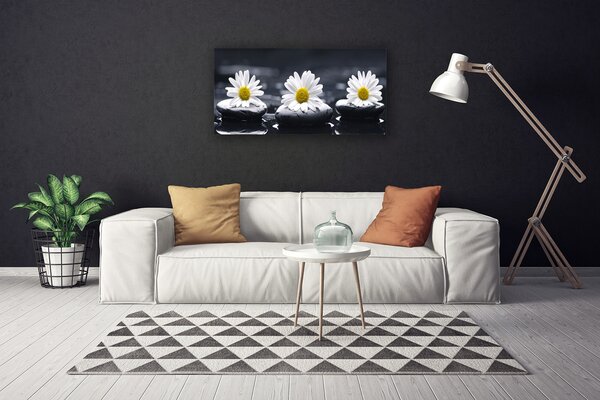 Tablou pe panza canvas Daisy pietre Floral Galben Alb Negru