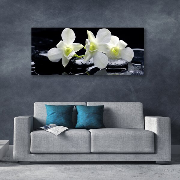 Tablou pe panza canvas Pietre florale flori alb negru