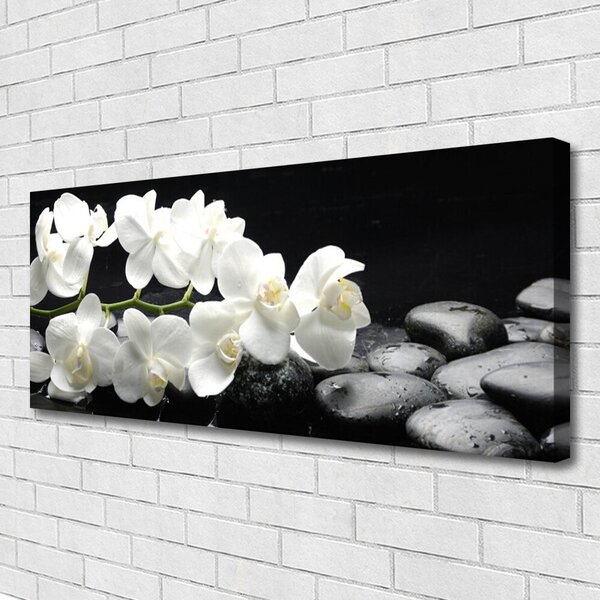 Tablou pe panza canvas Pietre florale flori alb negru