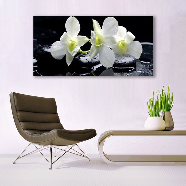 Tablou pe panza canvas Pietre florale flori alb negru
