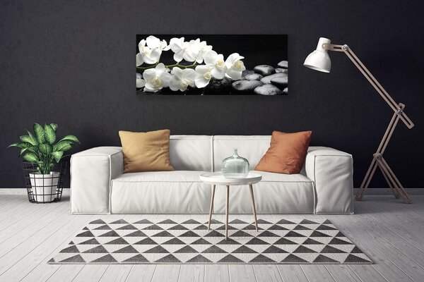 Tablou pe panza canvas Pietre florale flori alb negru