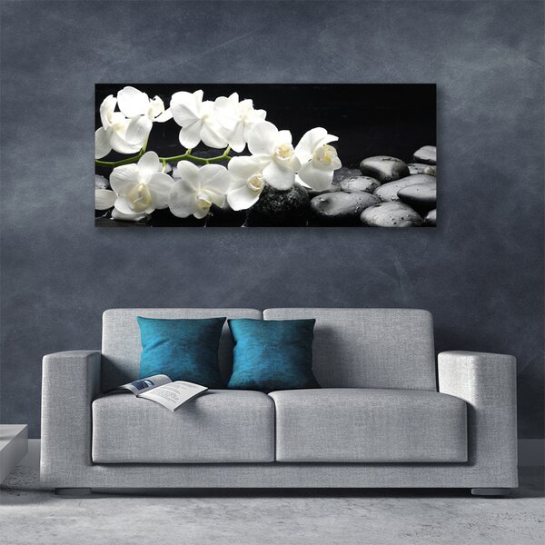 Tablou pe panza canvas Pietre florale flori alb negru