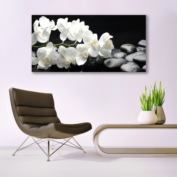 Tablou pe panza canvas Pietre florale flori alb negru
