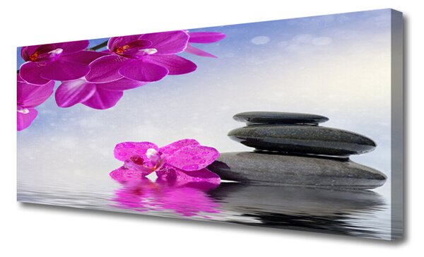 Tablou pe panza canvas Pietrele florale flori roz gri