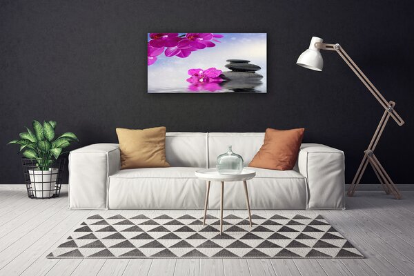 Tablou pe panza canvas Pietrele florale flori roz gri