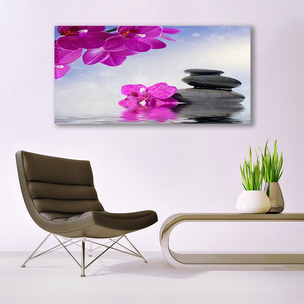 Tablou pe panza canvas Pietrele florale flori roz gri