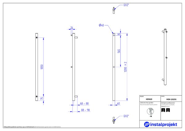 Instal Projekt Hengo calorifer de baie decorativ 120x4 cm alb HEN12001C34