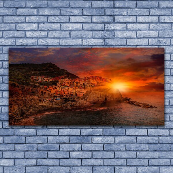 Tablou pe panza canvas Sea Sun City Peisaj Brun Verde Galben