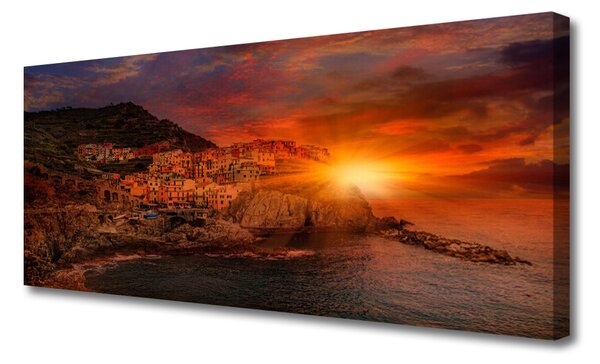 Tablou pe panza canvas Sea Sun City Peisaj Brun Verde Galben