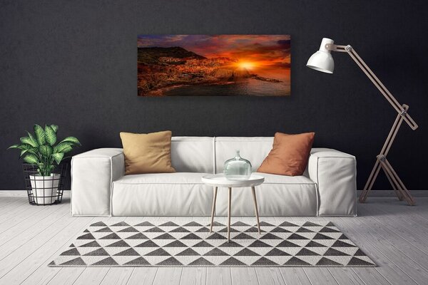 Tablou pe panza canvas Sea Sun City Peisaj Brun Verde Galben