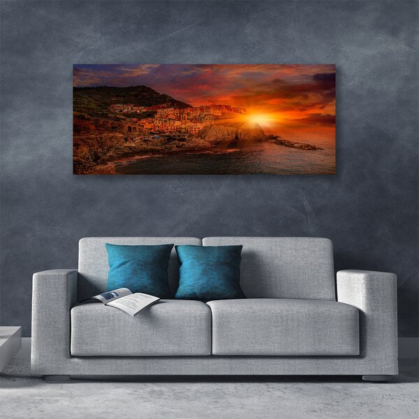Tablou pe panza canvas Sea Sun City Peisaj Brun Verde Galben