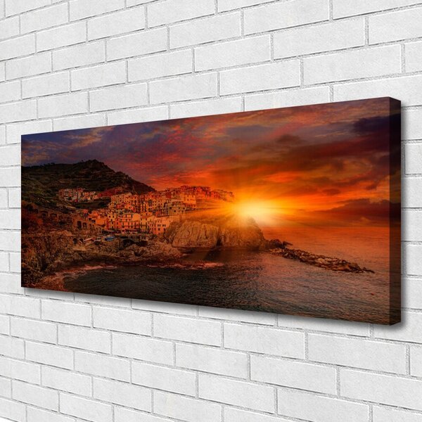 Tablou pe panza canvas Sea Sun City Peisaj Brun Verde Galben