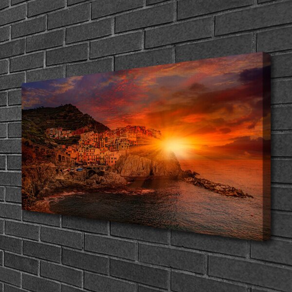 Tablou pe panza canvas Sea Sun City Peisaj Brun Verde Galben
