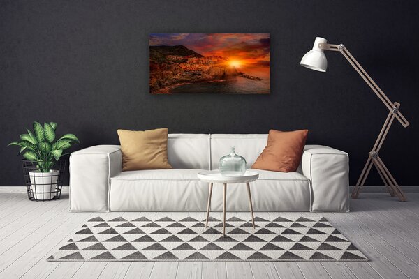 Tablou pe panza canvas Sea Sun City Peisaj Brun Verde Galben