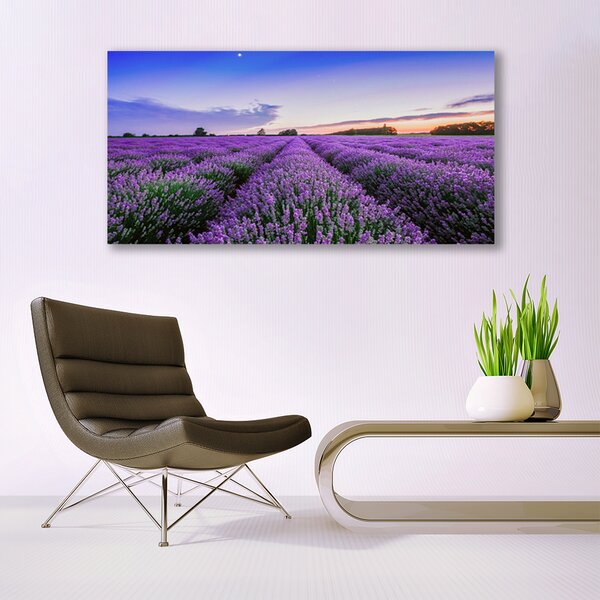 Tablou pe sticla Meadow Flori Natura Verde Violet