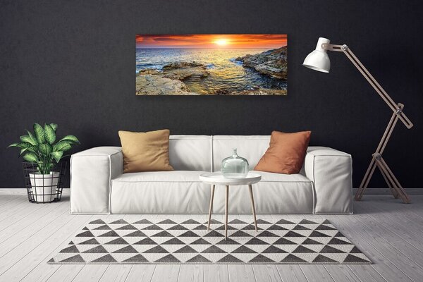 Tablou pe panza canvas Sea Sun Peisaj Albastru Galben Gri