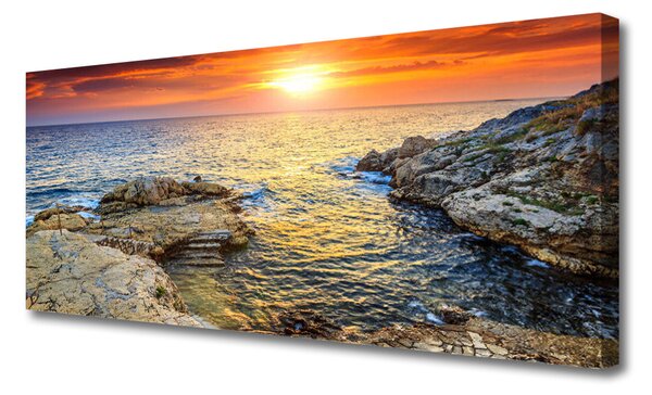 Tablou pe panza canvas Sea Sun Peisaj Albastru Galben Gri