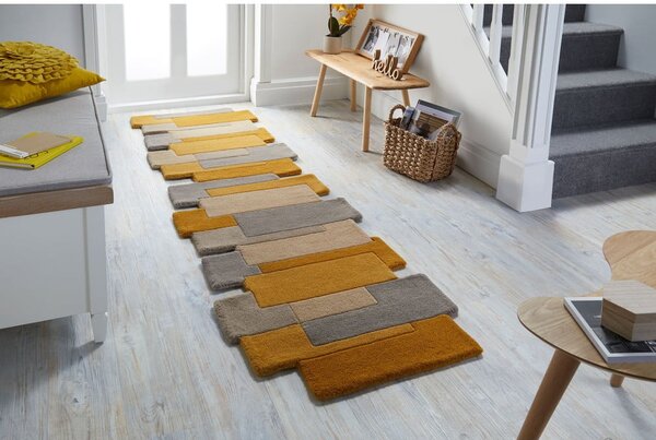 Covor tip traversă din lână Flair Rugs Collage, 60x230 cm, galben-bej