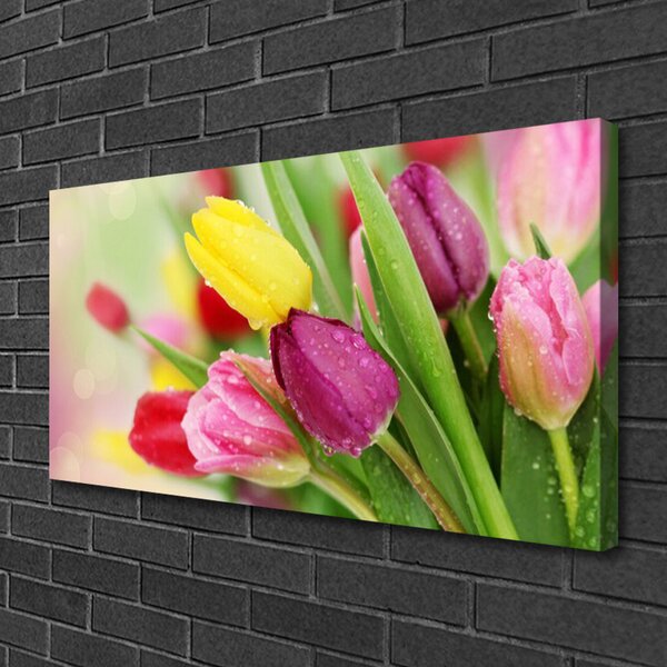 Tablou pe panza canvas Lalele Floral Verde Roșu