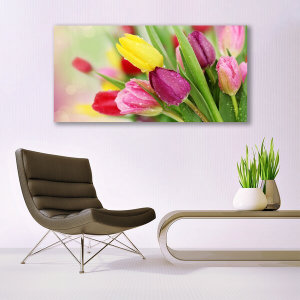 Tablou pe panza canvas Lalele Floral Verde Roșu
