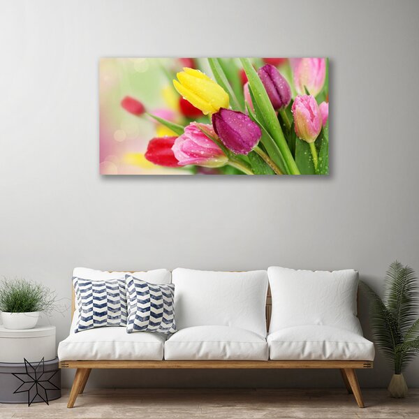 Tablou pe panza canvas Lalele Floral Verde Roșu