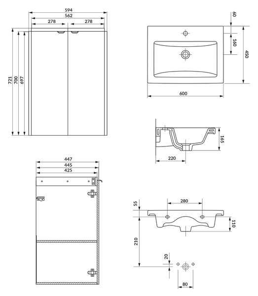 Cersanit Ovida lavoar cu dulap 60 cm alb S4047-002