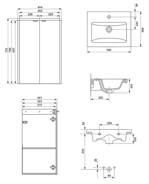 Cersanit Ovida lavoar cu dulap 50 cm stejar S4047-004
