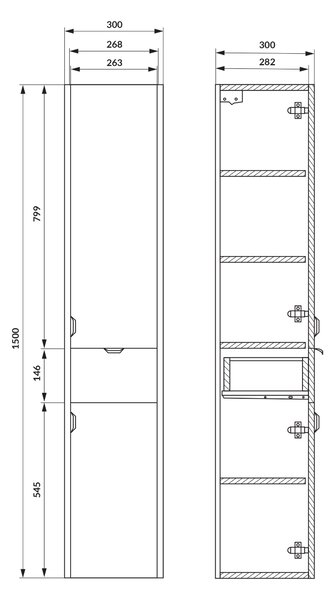 Cersanit Ovida dulap 30x30x150 cm laterala pe perete stejar S1058-012