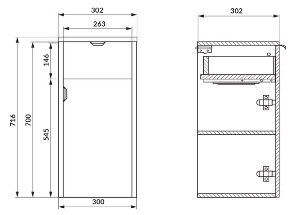 Cersanit Ovida dulap 30x30x72 cm laterala pe perete stejar S1058-013