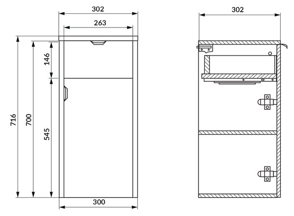 Cersanit Ovida dulap 30x30x72 cm laterala pe perete alb S1058-005