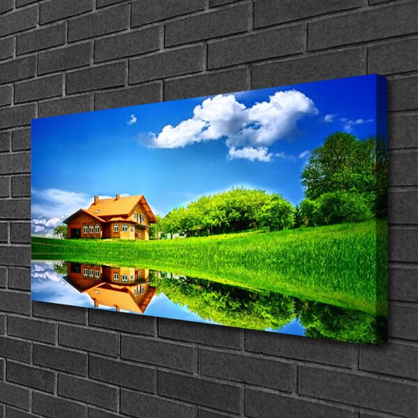 Tablou pe panza canvas Casa Grass Lake Natura Maro Verde Albastru
